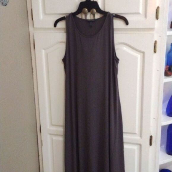 𝅺Eileen Fisher Gray Midi Tank Dress Women's Asymmetrical Hem Size Medium - Picture 7 of 8